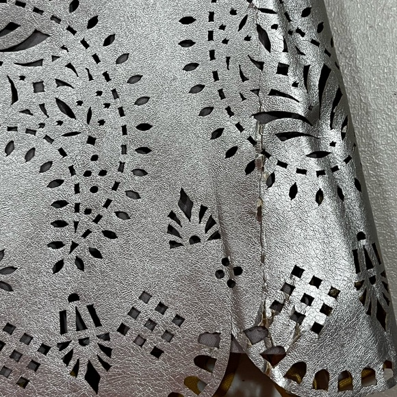 Imperfect Silver Vegan Leather Skirt with Laser-Cut Hem - Picture 7 of 12